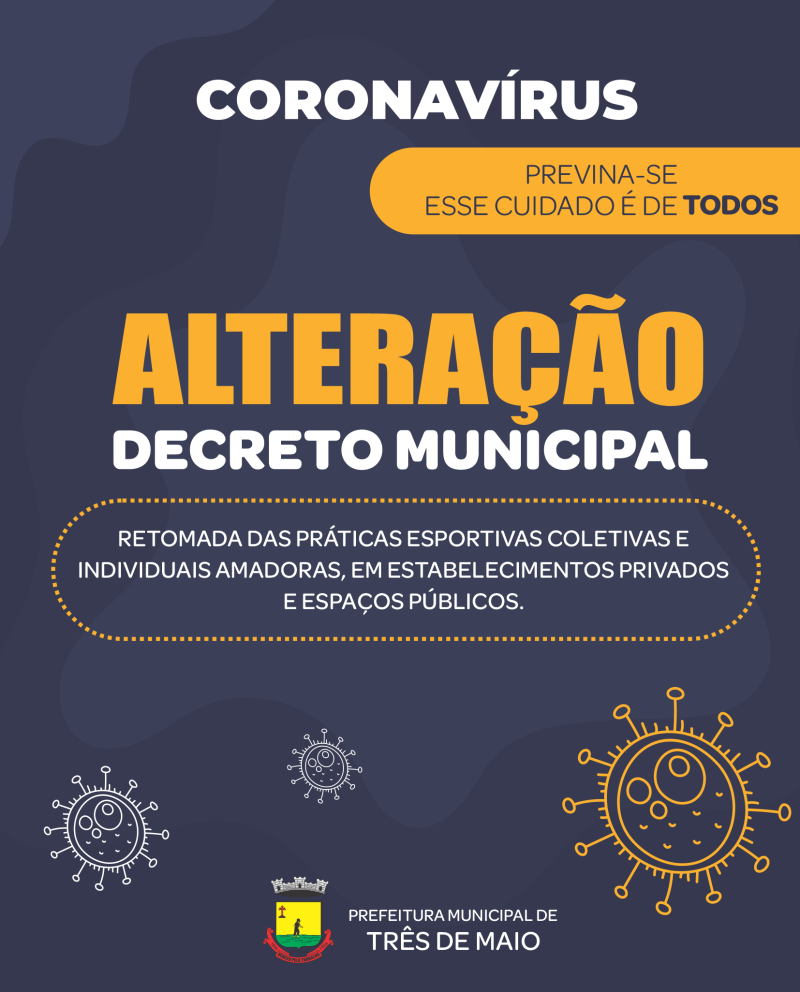 Prefeitura Municipal de Três de Maio altera decreto municipal para a retomada das práticas esportivas no município.